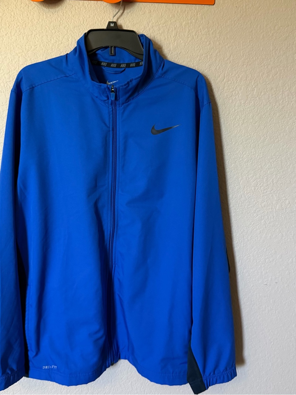 NIKE Mens XL Dri-Fit Full Zip Track Jacket Windbreaker Long Sleeve Pockets Blue